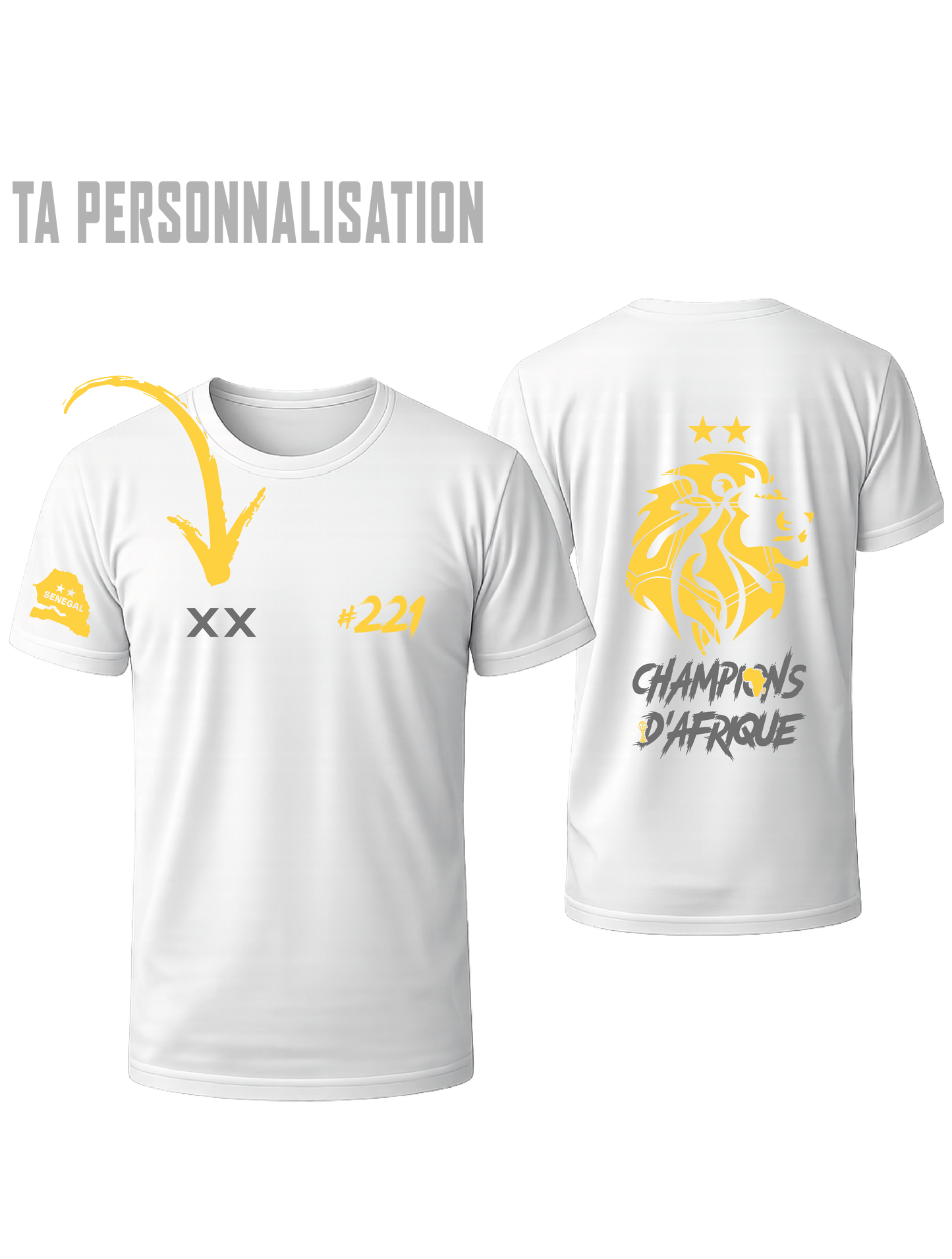 T-SHIRT BLANC RÉFLÉCHISSANT OVERSIZE SÉNÉGAL #221 + 1 PERSO