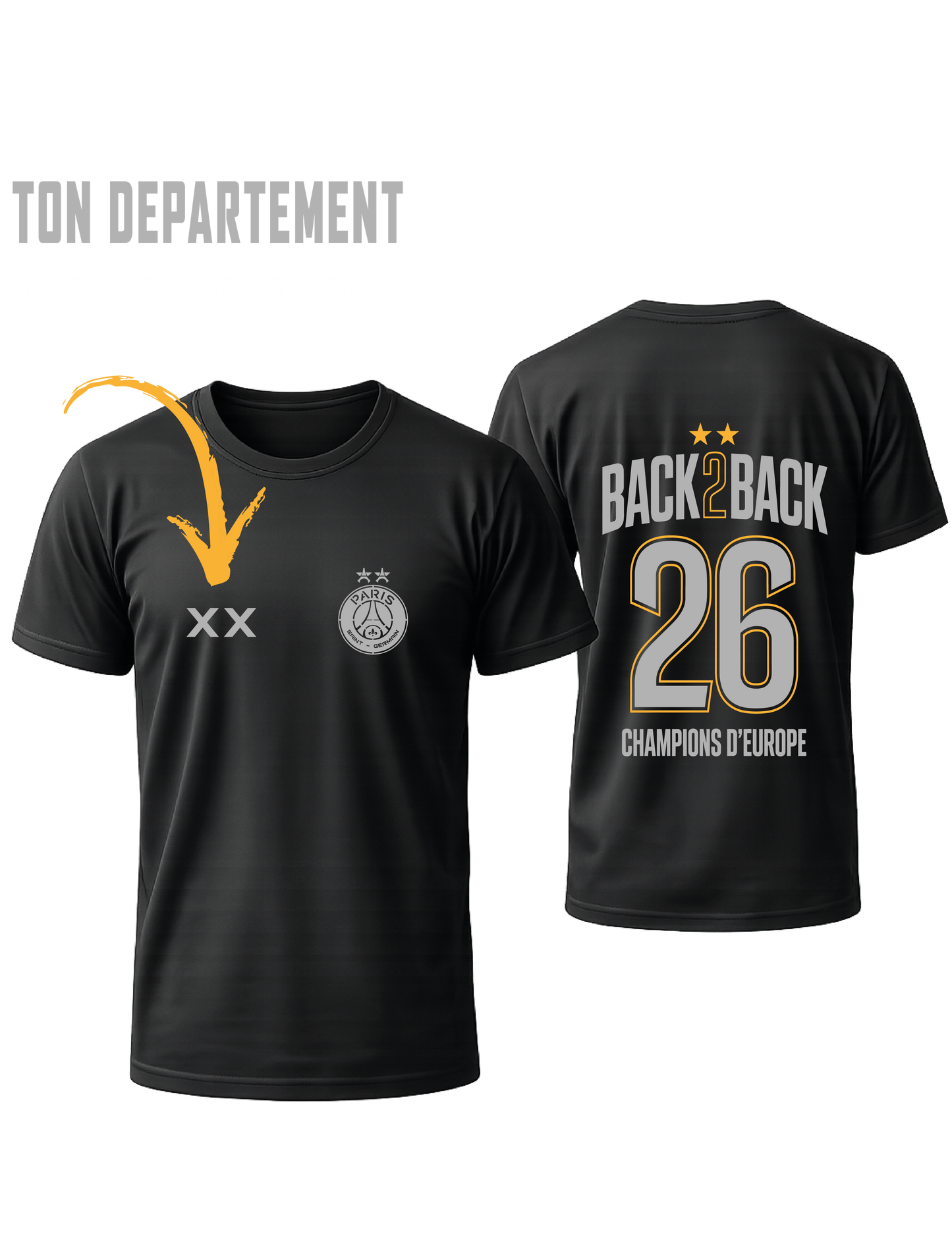 TSHIRT OVERSIZE Noir/Or PSG #BACK2BACK + 1 PERSO