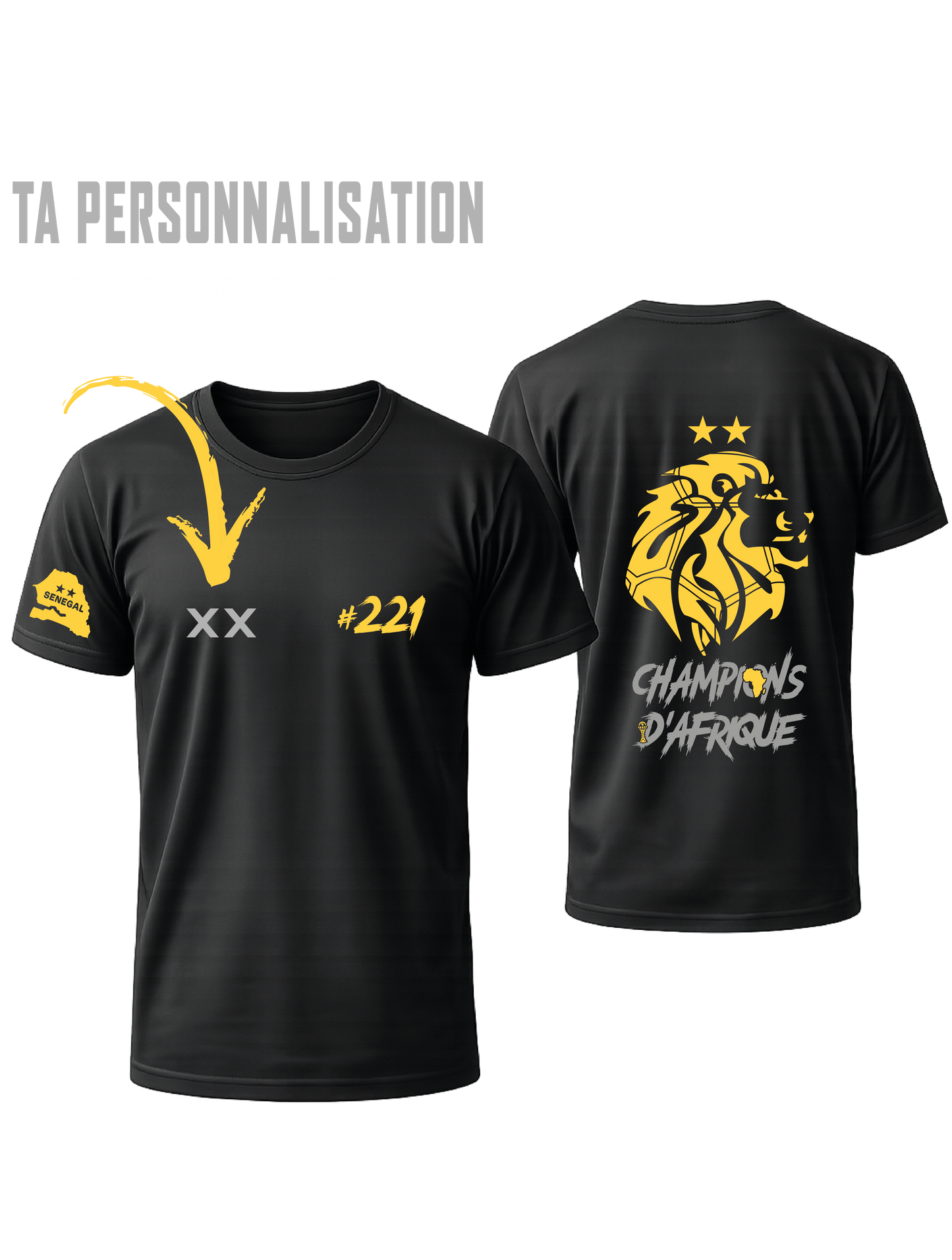 T-SHIRT NOIR RÉFLÉCHISSANT OVERSIZE SÉNÉGAL #221 + 1 PERSO