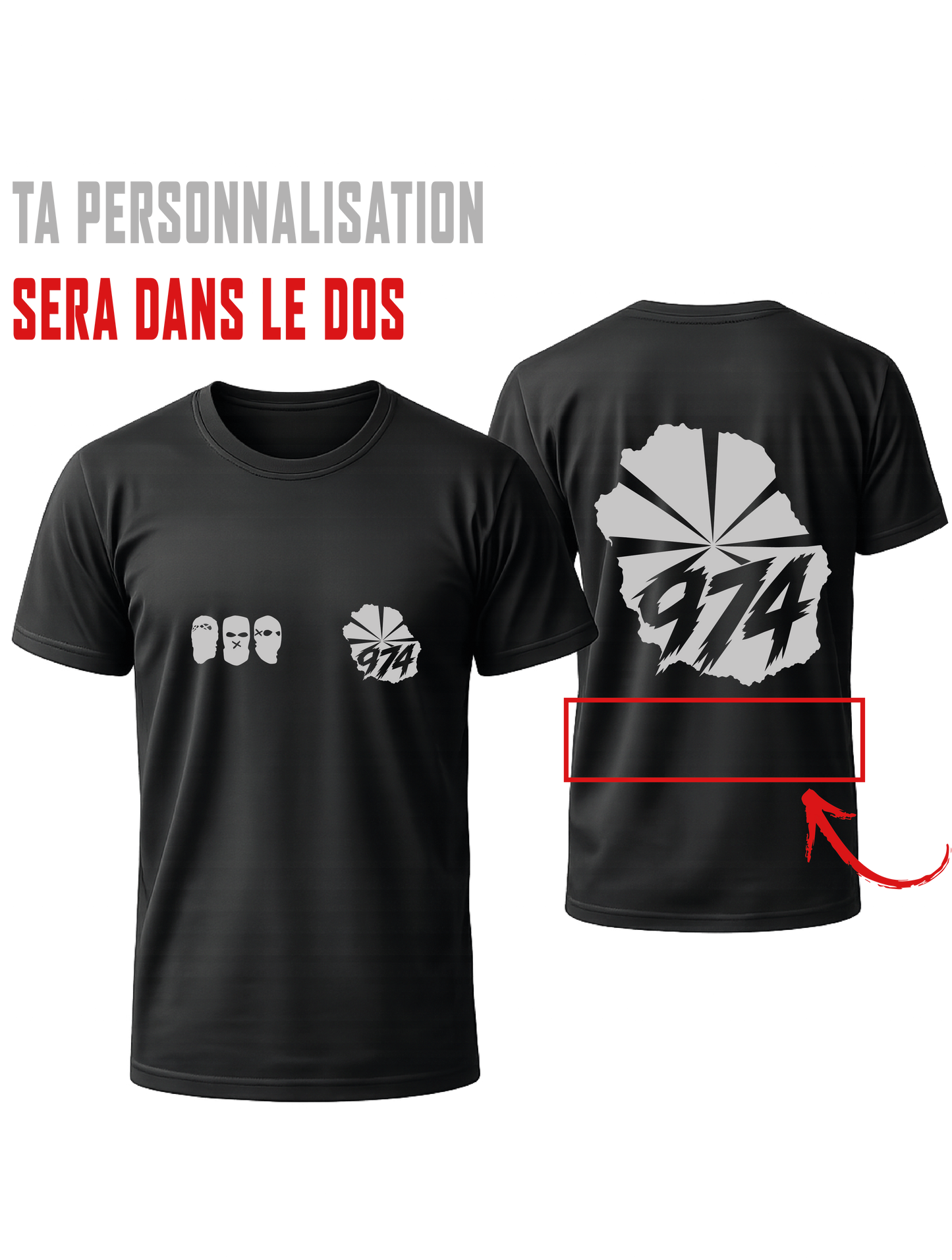 #2 MAILLOT NOIR 974 LA REUNION + 1 PERSO