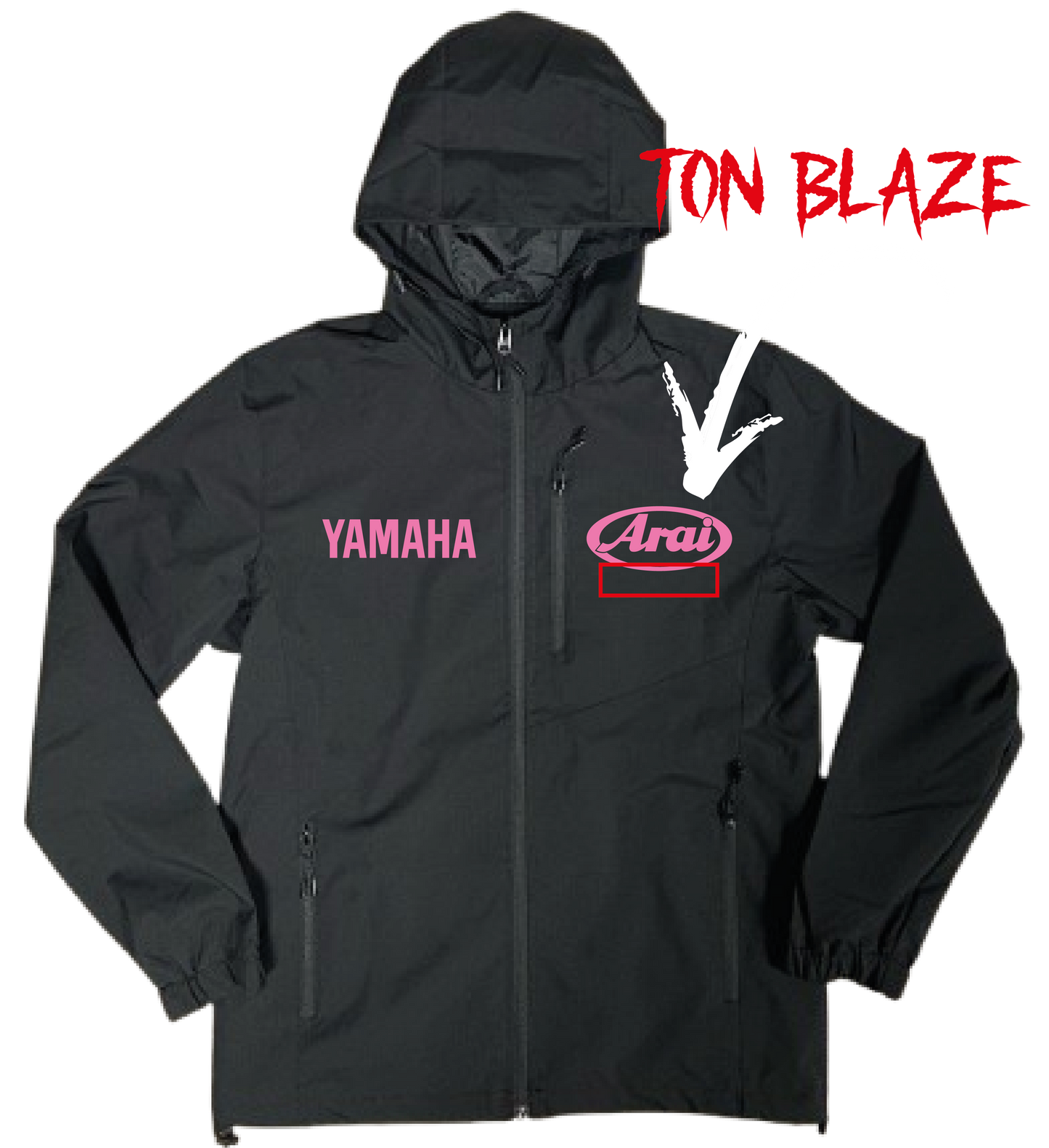 VESTE NOIRE YAMAHA ROSE + 2 PERSO ( AVANT/ARRIERE )