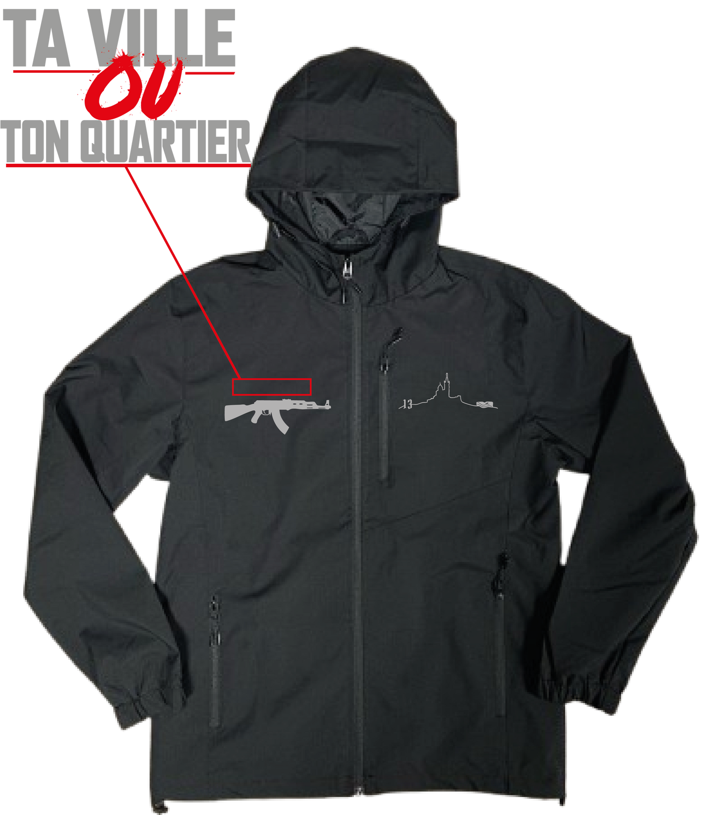 VESTE NOIRE #13 MARSEILLE +1 PERSO